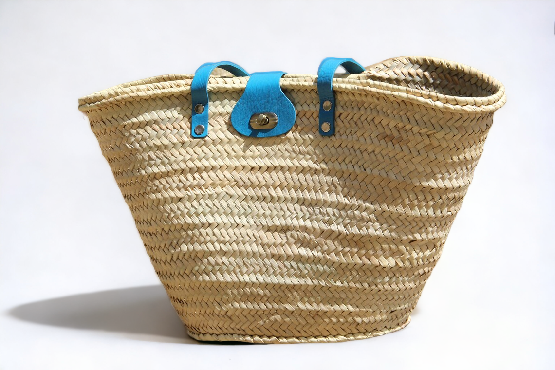 Straw Basket for women - Handmade with Leather: Brown