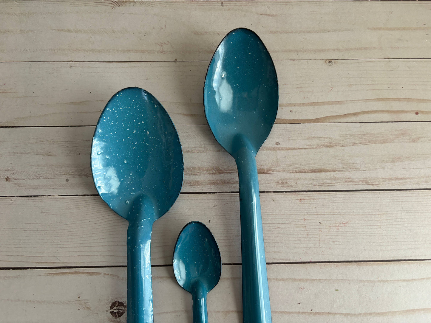 Classic Blue Enamel Mexican Peltre Spoon: 14 inches