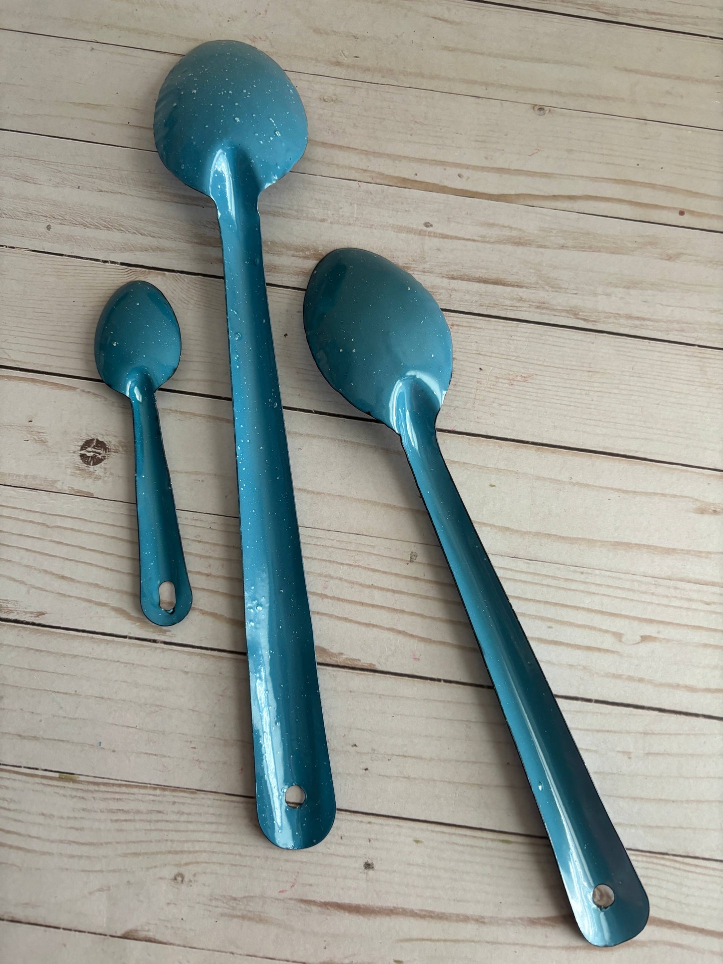 Classic Blue Enamel Mexican Peltre Spoon: 14 inches