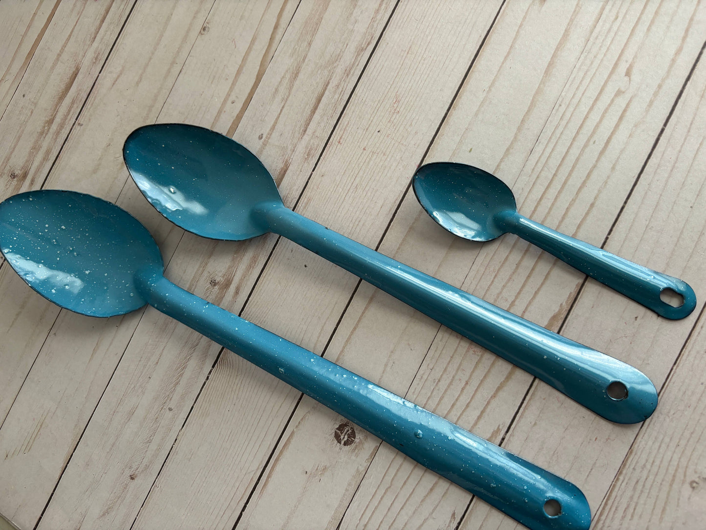 Classic Blue Enamel Mexican Peltre Spoon: 14 inches