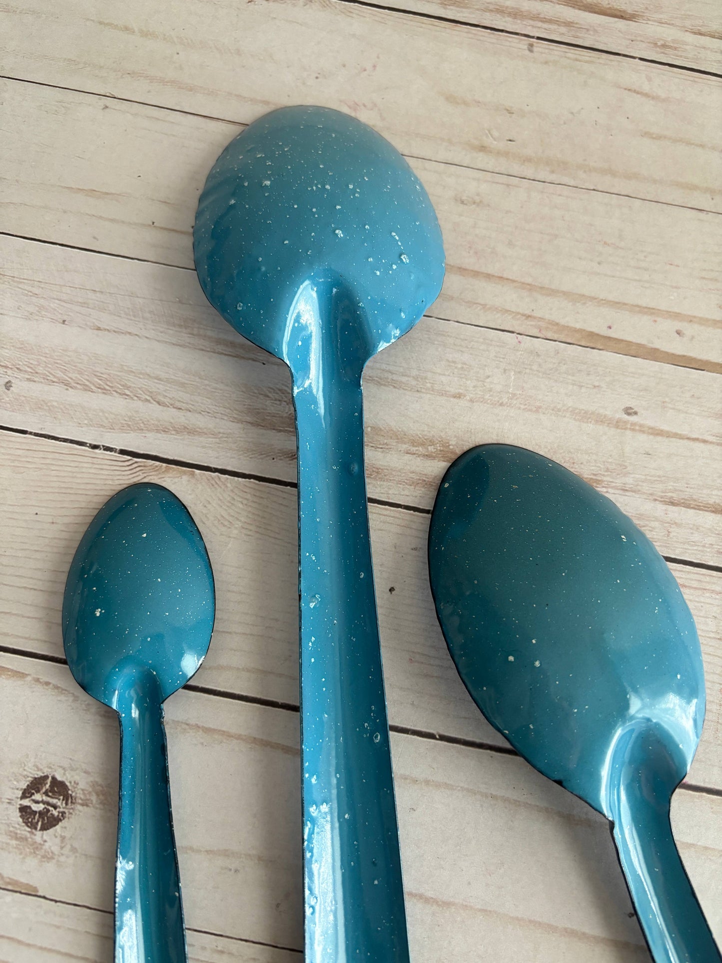 Classic Blue Enamel Mexican Peltre Spoon: 14 inches