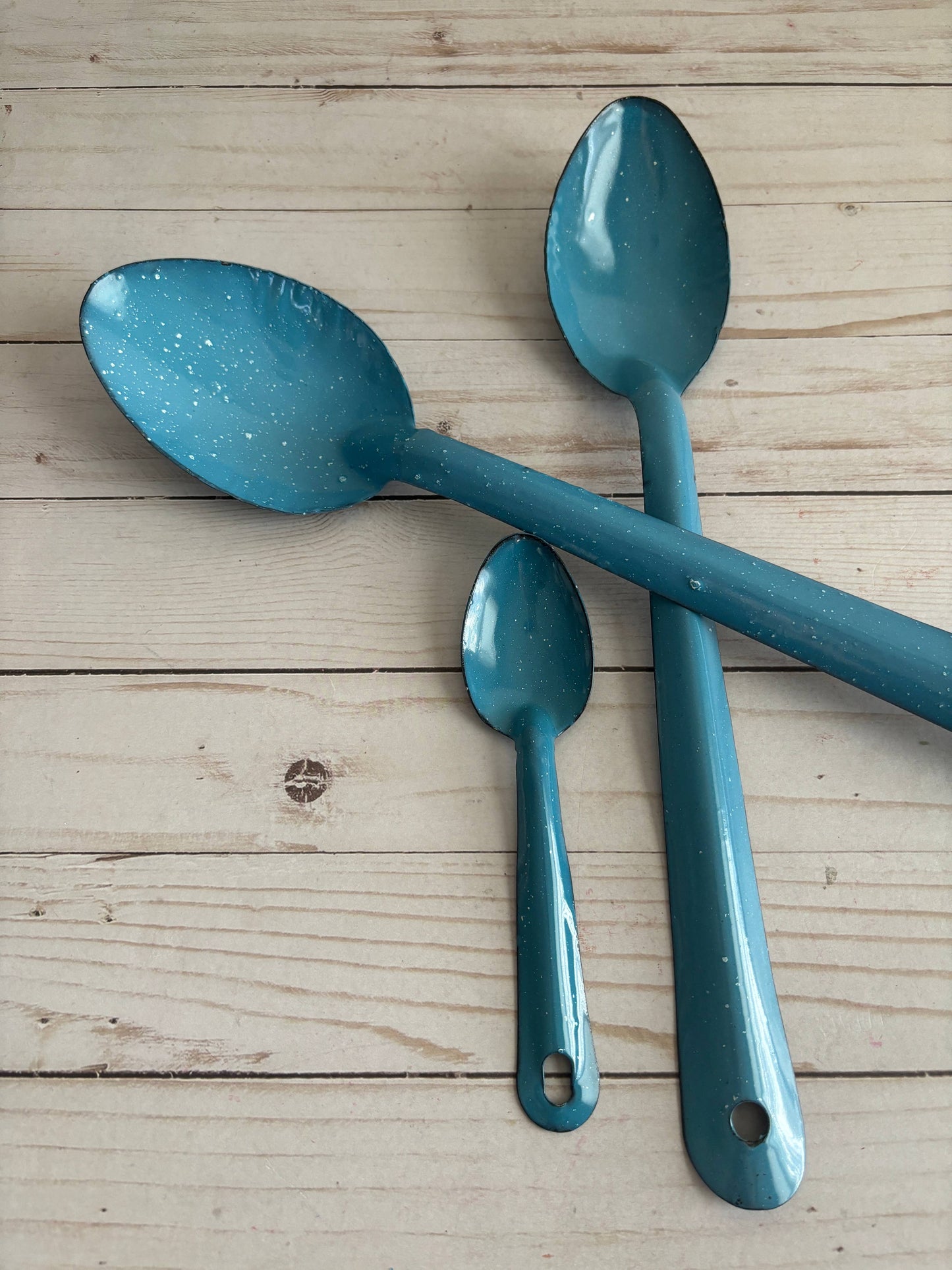 Classic Blue Enamel Mexican Peltre Spoon: 14 inches