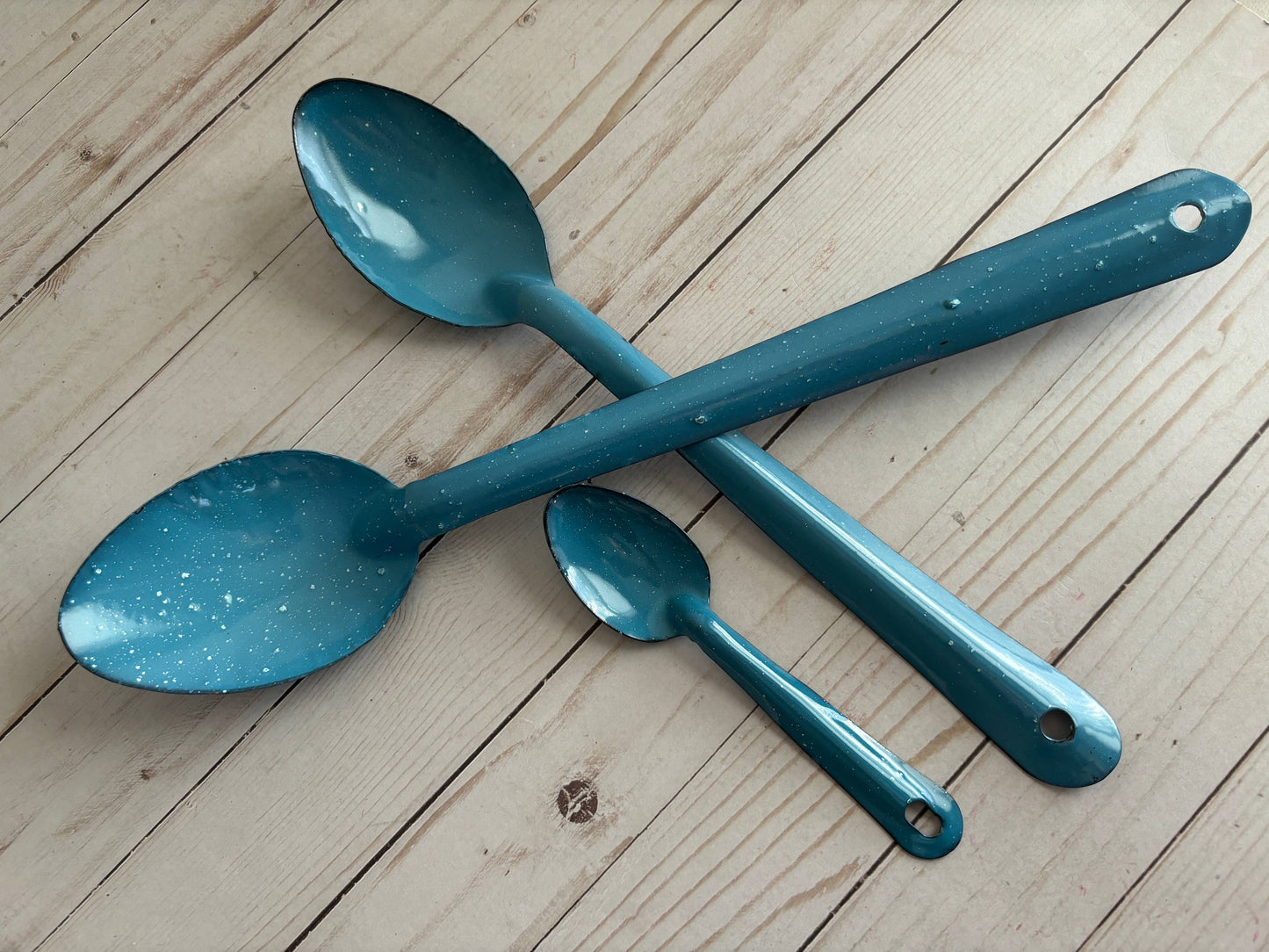 Classic Blue Enamel Mexican Peltre Spoon: 14 inches