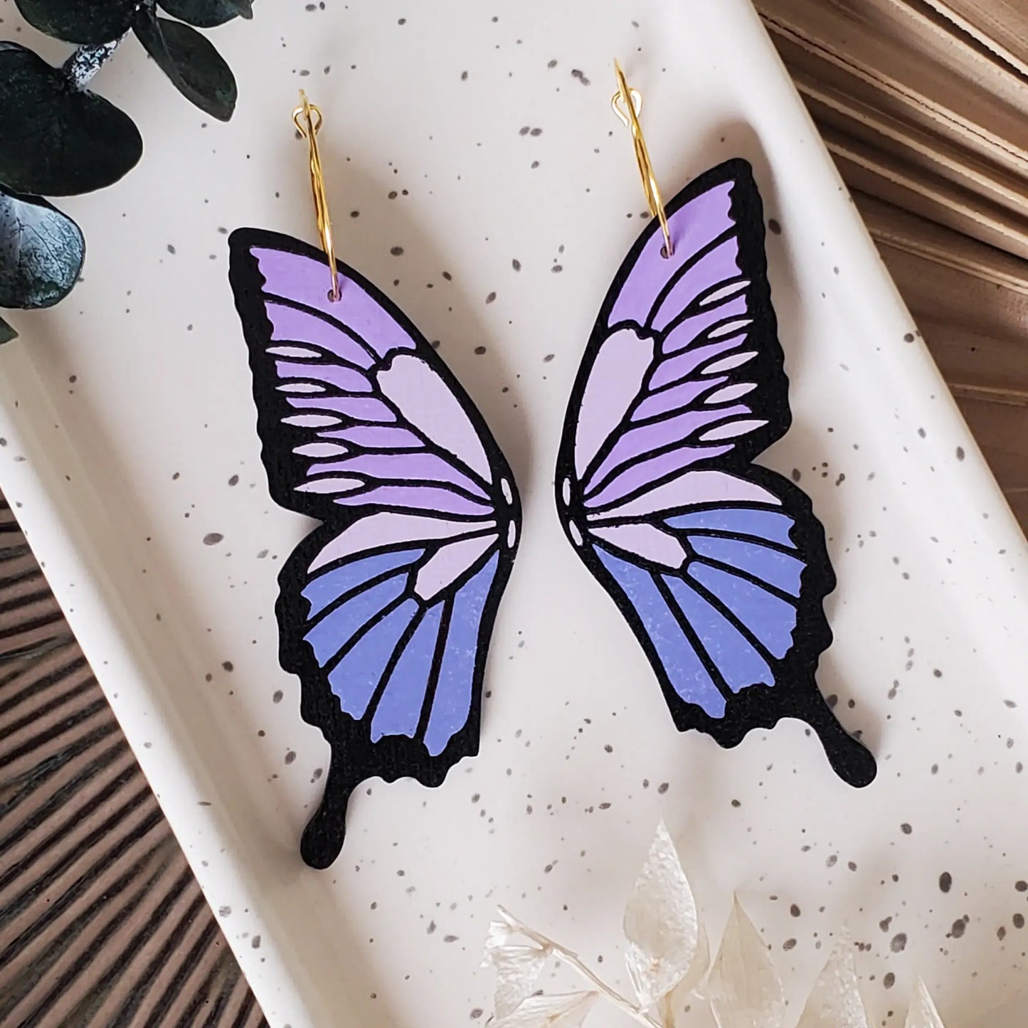 Lavender Butterfly Hoop Earrings