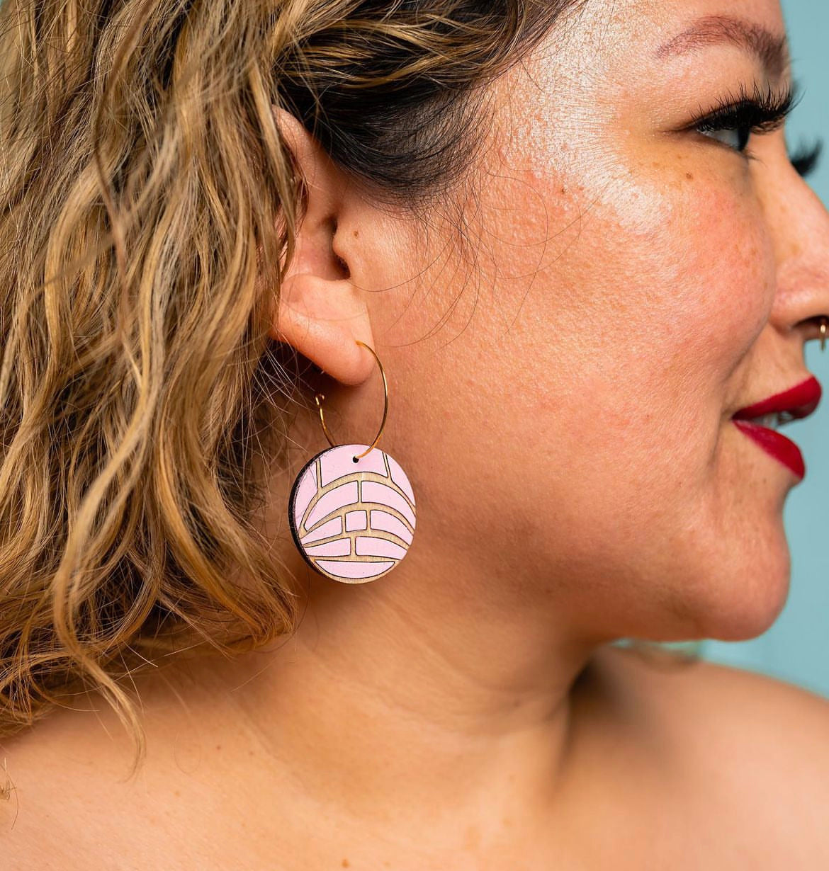 Pink Concha Hoop Earrings